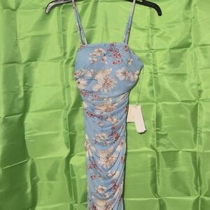 Chic Floral Blue Prom Dress